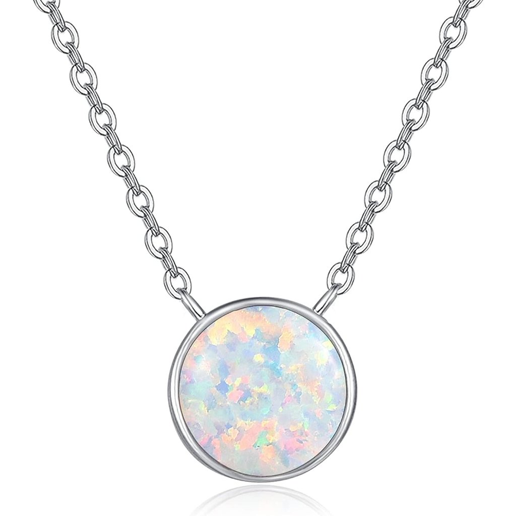 Womens 18 Inches Silver & White Opal Necklace